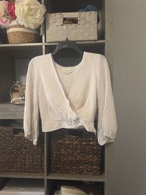 Sachin + Babi Ivory Multi-Stripe Tie-Front Blouse.. Retro